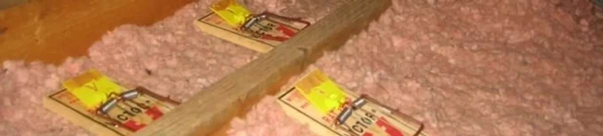 Mouse traps placed in an attic for rodent control in Eugene, OR