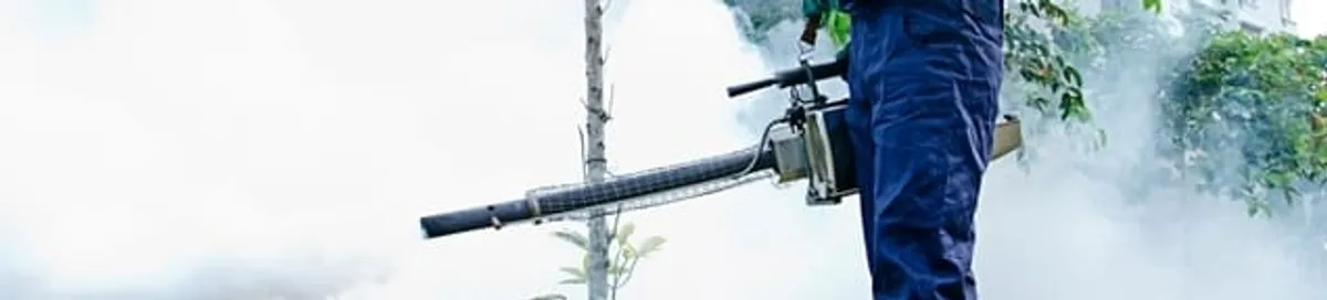 Pest control technician fogging an outdoor area for insect control in Eugene, OR